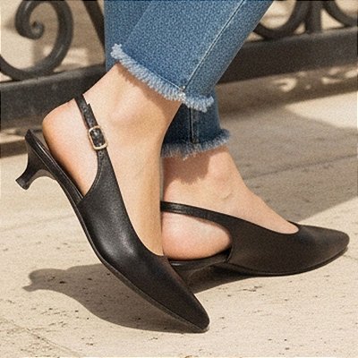 Sapato Scarpin Slingback Preto Salto Kitten Heel Torricella AVS 2928-2A
