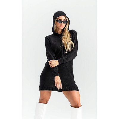 Vestido Tricot com Capuz Preto Labellamafia