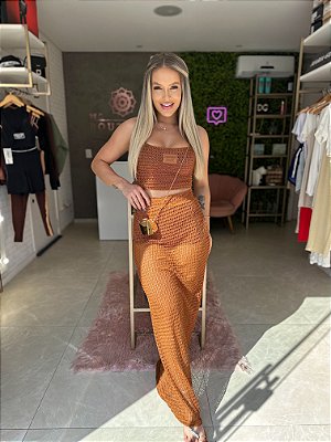 Conjunto Cropped e Saia Resort Maria Gueixa