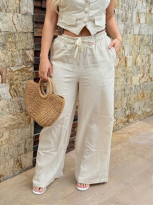 CONJUNTO COLETE + CALCA PRAIA LINHO ALFAIATARIA MARIA GUEIXA
