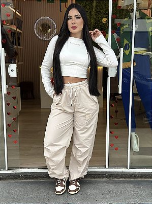 BLUSA CROPPED MANGA LONGA LOGO MARIA GUEIXA