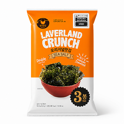 Snack de Alga Nori Laverland Sabor Sal Marinho com 3 Unidades 13,5g