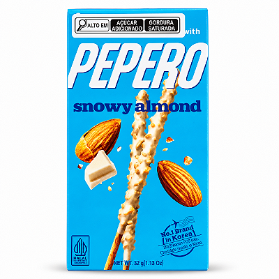 Pepero Biscoito Palito Sabor Chocolate Branco com Amêndoas Lotte 32g