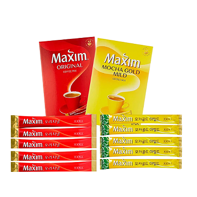 Kit 10 Café Coreano Maxim Instantâneo Sachê Mix Sabor Tradicional e Mocha