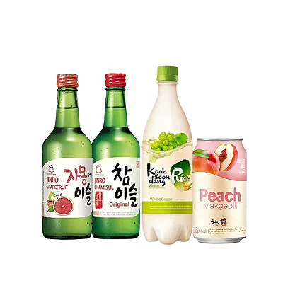 Kit 4 Bebidas Alcoólicas Coreanas Com Soju e Makgeolli Vinho de Arroz