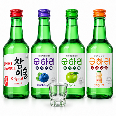 Kit Soju Bebida Coreana Sabores Sortidos com Copinho