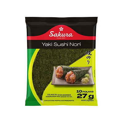 Alga Nori Sakura 27g pacote com 10 Folhas para Sushi Temaki e Onigiri