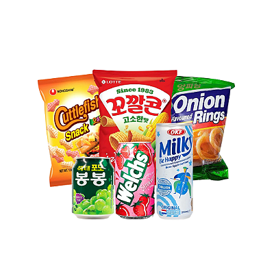 Kit Snacks Com Refrescos Coreanos