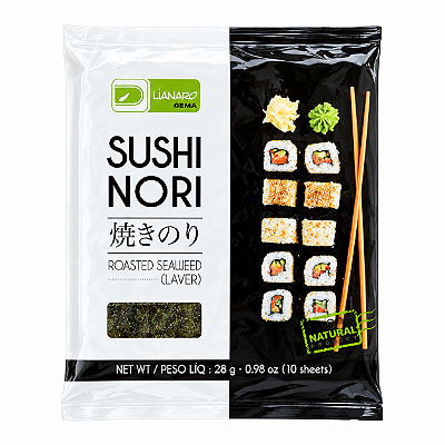 Alga Marinha Sushi Nori para Sushi e Temaki com 10 Folhas Hanaro 28g