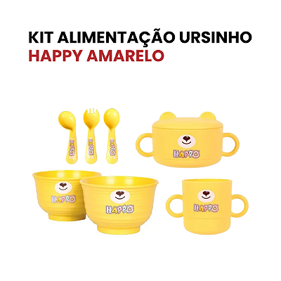 Kit Tigela Alimentação Ursinho Happy Amarelo Criança