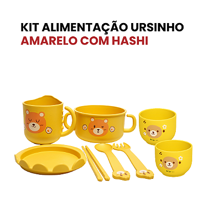 Kit Tigela Alimentação Ursinho Amarelo Com Hashi Criança