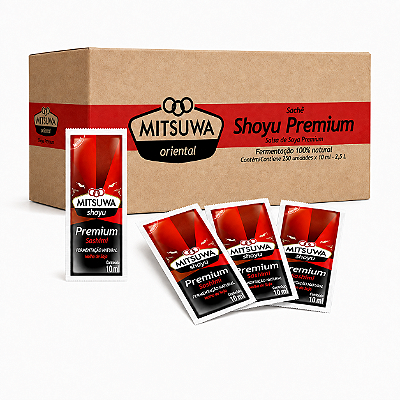 Molho de Soja Shoyu Premium Mitsuwa Sachê 8ml – Caixa com 250 Unidades