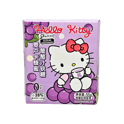 Bala De Goma Descascável Hello Kitty Sabor Uva 55g
