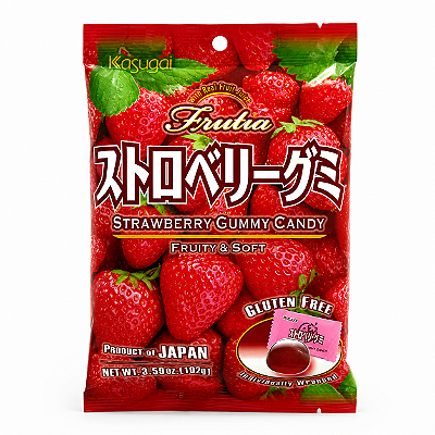 Bala Japonesa Kasugai Gummy Sabor Morango 102g