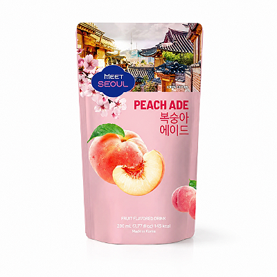Bebida Coreana Sabor Pêssego Suco Refresco Meet Seoul Saquinho Sachê 230ML