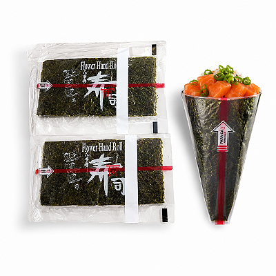 Alga Nori Para Temaki Com Película Filme Protetor 100 Folhas Individuais Manmaru 125g