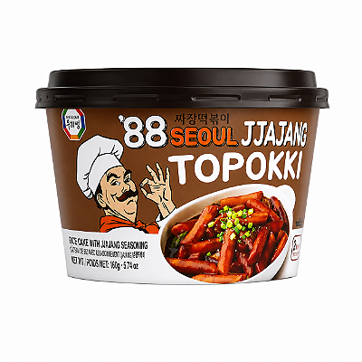Topokki Bolinho de Arroz Coreano Sabor Jjajang Soja Preta Pote Surasang 163g
