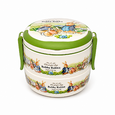 Lunch Box Rabbit Redonda Double com Divisórias Lancheira Marmita Cor Sortida