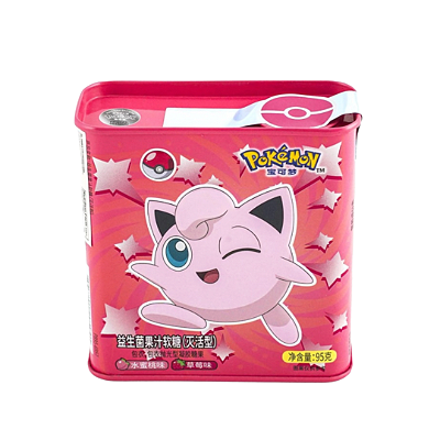 Bala de Goma em Lata Pokémon Jigglypuff Morango e Pêssego 95g