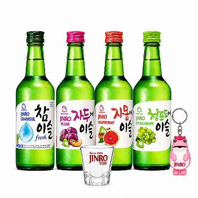 Kit 4 Soju Jinro com Copinho + 1 Chaveiro Cor Sortida – Edição Limitada