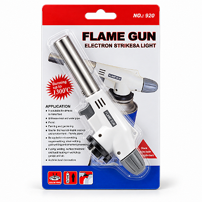 Maçarico Portátil Profissional a Gás Butano Culinário Branco – Flame Gun