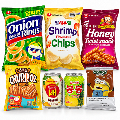 Kit 6 Snacks e Refrescos Coreanos Aniversário Lojas Kaito 4 Anos