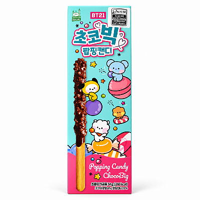 Biscoito Coreano em Palitos Coberto de Chocolate e Popping Candy BT21 Chocobig 54g