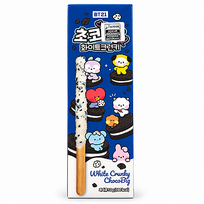 Biscoito Coreano em Palitos Coberto de Chocolate Branco Crocante BT21 White Cruncky Chocobig 57g