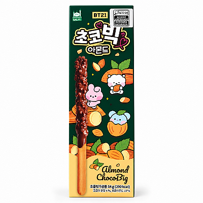 Biscoito Coreano em Palitos Coberto de Chocolate e Amêndoas BT21 Almond Chocobig 54g