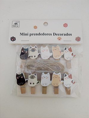 Mini prendedor de madeira gatinhos