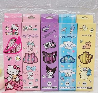 Caixa de lapis HB Turma da Hello Kitty Sanrio (com 12 unidades do mesmo personagem em cada caixa)