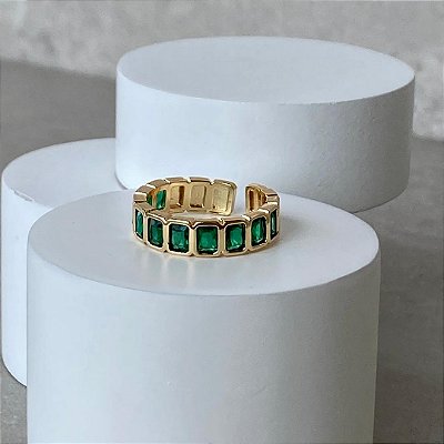 ANEL OURO MULTI SQUARE ESMERALDA AJUSTÁVEL