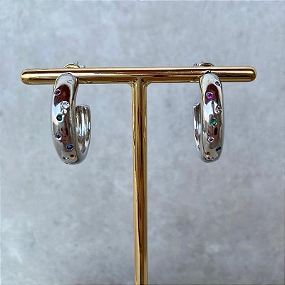 ARGOLA RÓDIO BRANCO ABAULADA PONTOS LUZ COLOURS M