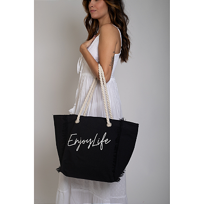 Bolsa em Lona Preta Enjoy Life 100% Algodão