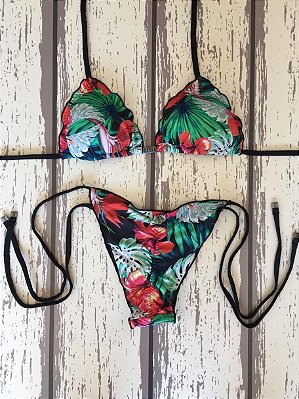 Top Cortininha com Fru Fru Estampa Floral Hibisco UVTRIBE