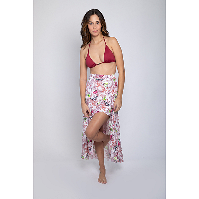 Saia Pareô em Fluity Transpassada Estampa Butterfly