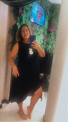 Vestido em Moletinho Midi Preto Com Fenda Sem Manga WDL