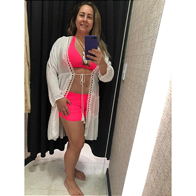 Saída de Praia Curta Aberta com Cordão de Amarrar na Frente Branca