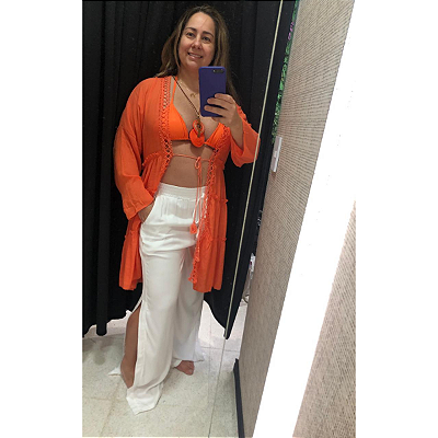 Saída de Praia Curta Aberta com Cordão de Amarrar na Frente Laranja