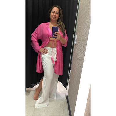 Saída de Praia Curta Aberta com Cordão de Amarrar na Frente Rosa