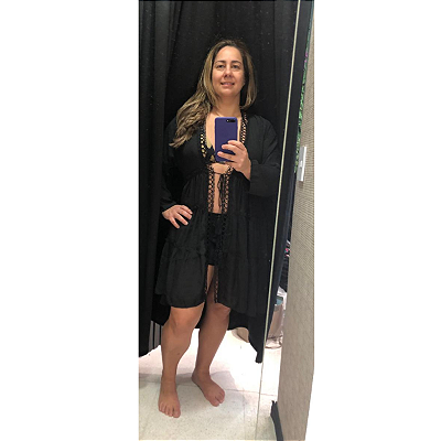 Saída de Praia Curta Aberta com Cordão de Amarrar na Frente Preto