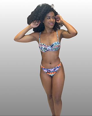 Top Meia Taça com Alça Removível e Bojo Fixo Estampa GEOMÉTRICA ABSTRATA UVTRIBE