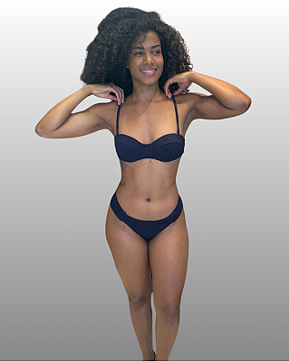 Top Meia Taça com Alça Removível e Bojo Fixo de TEXTURA PRETO UVTRIBE