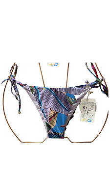 TANGA Biquini Estampa Folhas Tons Lilas UVTRIBE cortininha de Amarrar