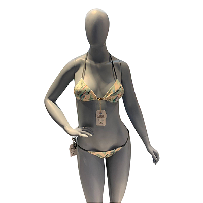 Top Cortininha Estampa Folhas Verdes com Bojo Removível e Forro Duplo UVTRIBE