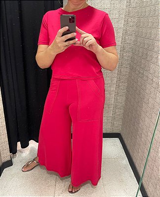 Conjunto Blusa e calça Viscose Pesponto Cereja