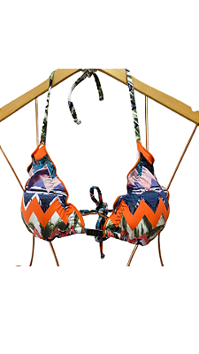 Top Cortininha com fru fru estampa geometrica abstrata UVTRIBE
