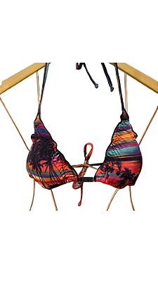 Top Cortininha com fru fru estampa sunset UVTRIBE