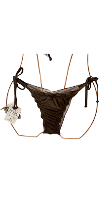 TANGA cortininha com fru fru marrom UVTRIBE