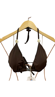 Top Cortininha marrom com pedraria UVTRIBE